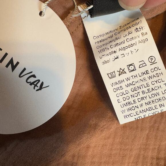 SHEIN Vacay Lace Tank Dress Sleeveless Cotton Boho Minimalist Beach sz L Brown - Picture 9 of 9